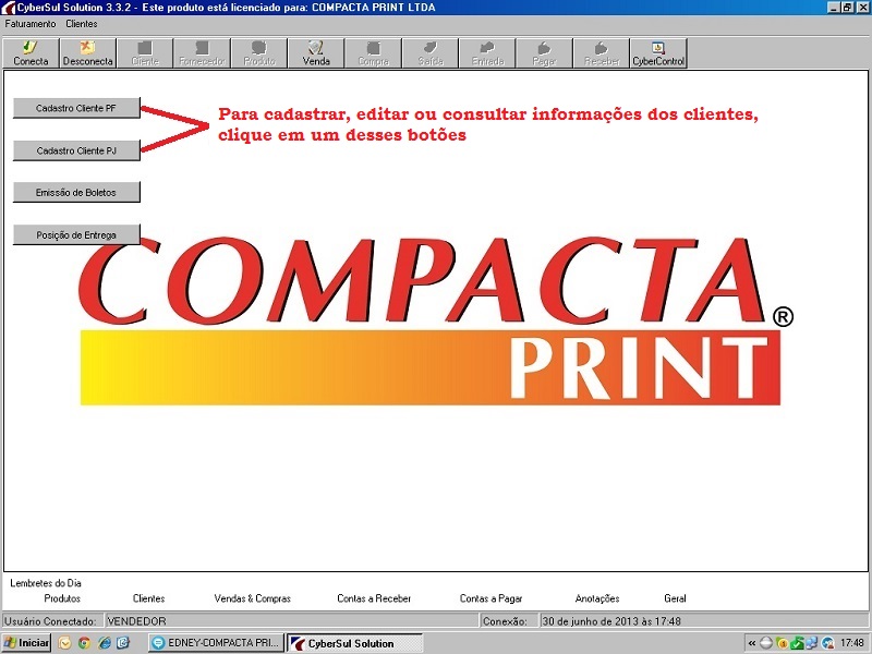 Botes para cadastrar e editar clientes